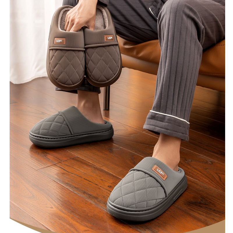 Flip Flop Leather Men - รองเท้าแตะฤดูหนาวแบบอุ่นสำหรับผู้หญิงผู้ชาย รองเท้าใส่ในบ้านแบบนุ่มฟู พื้นเรียบกันลื่น สำหรับผู้หญิง ทำจากหนัง PU