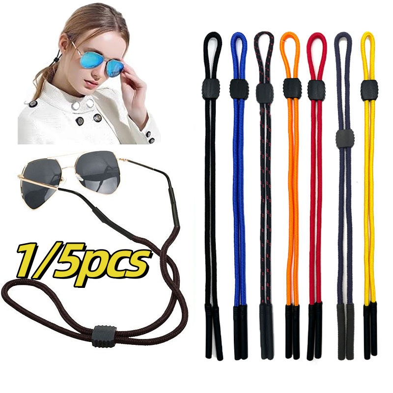 Sunglass Retainer Cord - สายคล้องแว่นตาแบบสปอร์ต 1/5 ชิ้น สายรัดแว่นกันแดดสำหรับผู้ชายและผู้หญิง พร้อมหัวเข็มขัดปรับได้ สายคล้องแว่นอ่านหนังสือ