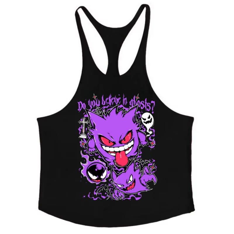 Tank Top Muscle - เสื้อกล้ามผู้ชายฤดูร้อน 100% ผ้าฝ้าย เสื้อกั๊กพิมพ์ลายอนิเมะญี่ปุ่นโปเกมอน แห้งเร็ว เสื้อกล้ามออกกำลังกาย
