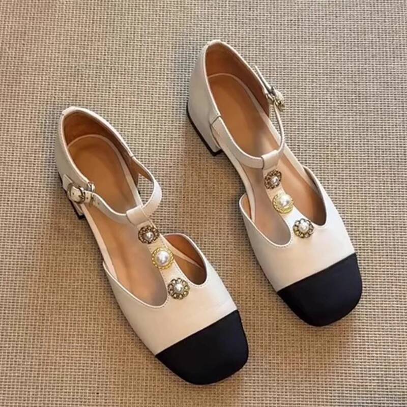 Casual Sandal Leather - รองเท้าส้นสูงหัวเหลี่ยมสำหรับผู้หญิง รองเท้าแฟชั่นฤดูร้อน ดีไซน์ใหม่ รองเท้าปาร์ตี้แบบมีหัวเข็มขัด รองเท้าส้นสูงผู้หญิง
