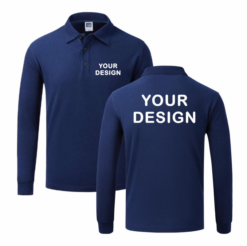 Polo Shirt Pique - เสื้อโปโลแขนยาวสำหรับผู้ชายและผู้หญิง พิมพ์ลายตามสั่ง ปักโลโก้ทีมส่วนตัว เสื้อลำลอง DIY สำหรับฤดูใบไม้ร่วง