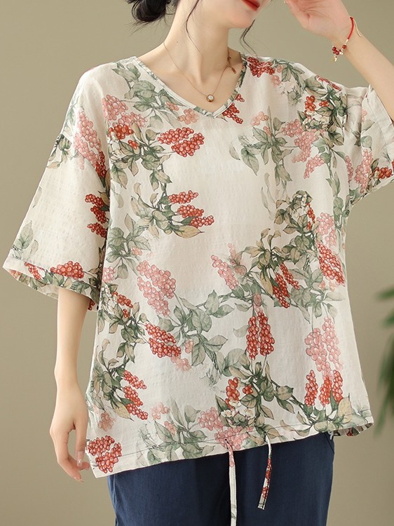 เสื้อยืดผ้าฝ้ายลินินพิมพ์ลายทร - Short Linen Drawstring บทวิจารณ์และราคา