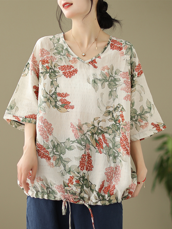 เสื้อยืดผ้าฝ้ายลินินพิมพ์ลายทร - Short Linen Drawstring บทวิจารณ์และราคา