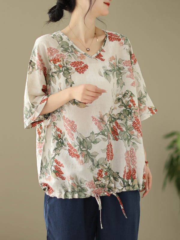 เสื้อยืดผ้าฝ้ายลินินพิมพ์ลายทร - Short Linen Drawstring บทวิจารณ์และราคา